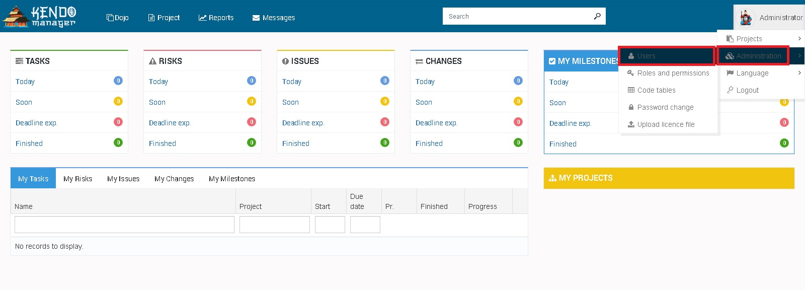 Kendo Administration user