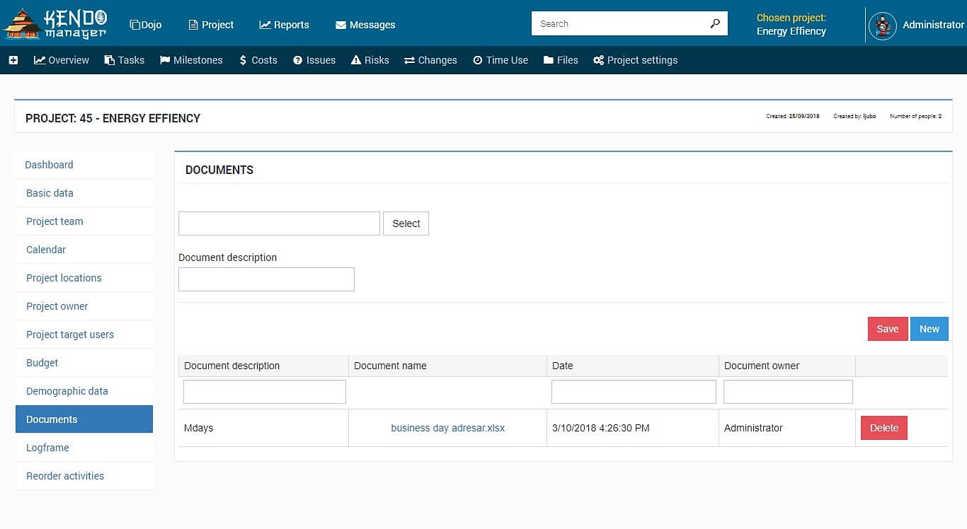 Document and file management at the project
