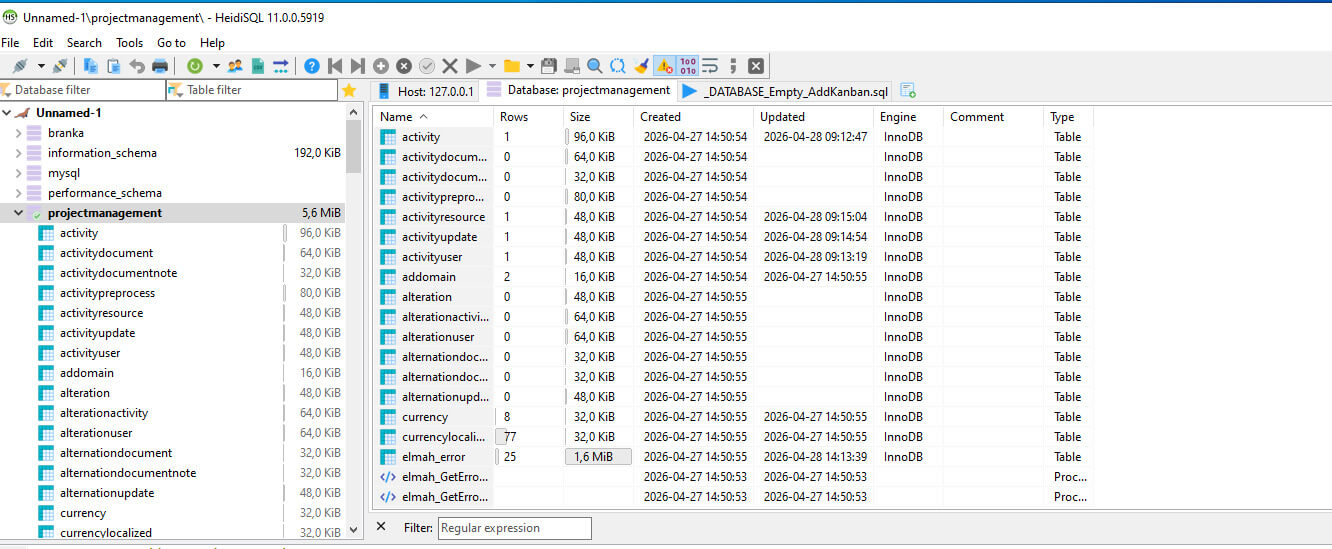 Project management database