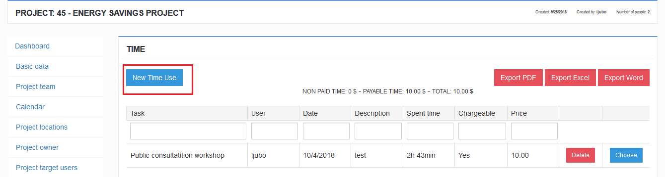 Time Used