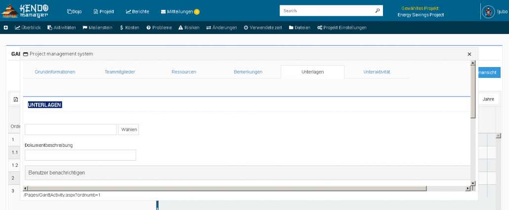 Dokumente und Dateien an Aufgaben im Gantt-Diagramm anhängen in Kendo Manager