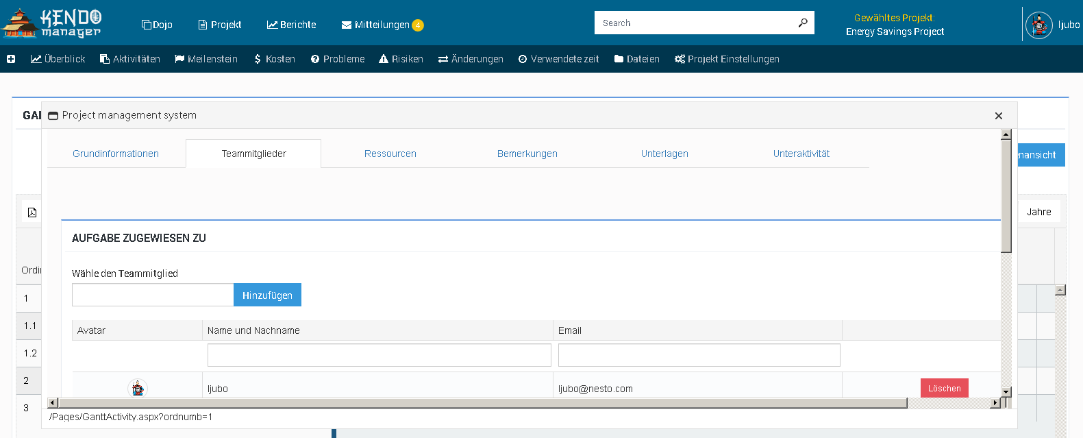 gantt diagramm teamglieder