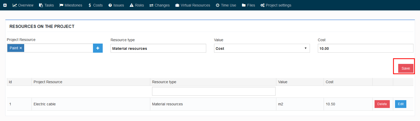 project resources list