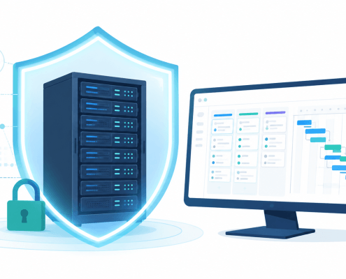 Self-hosted project management software security: on-premise server protected inside a private network